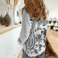 New Zealand Sea Animals with Maori Tribal Tattoo Women Casual Shirt White Color LT03 - Polynesian Pride