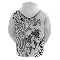 New Zealand Sea Animals with Maori Tribal Tattoo Zip Hoodie White Color LT03 - Polynesian Pride