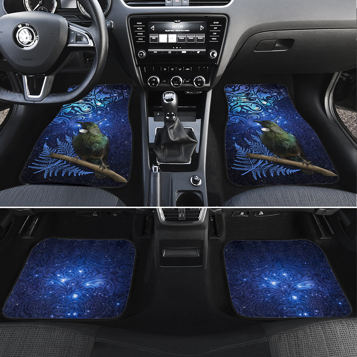 New Zealand Tui Bird Matariki Car Mats Maori New Year with Galaxy Fern