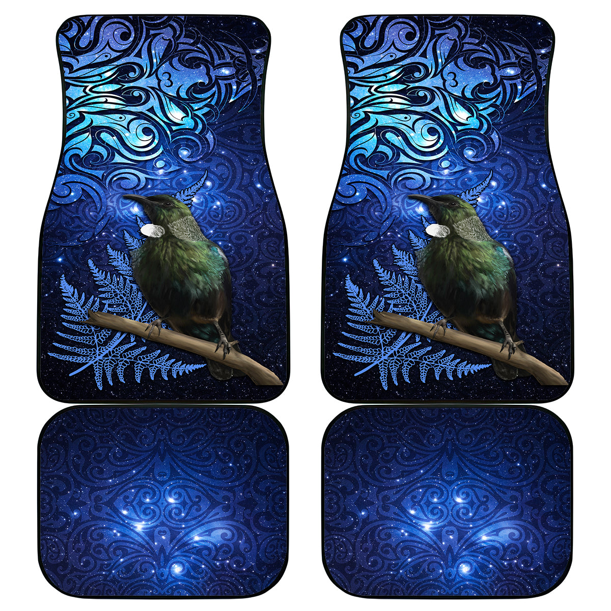 New Zealand Tui Bird Matariki Car Mats Maori New Year with Galaxy Fern