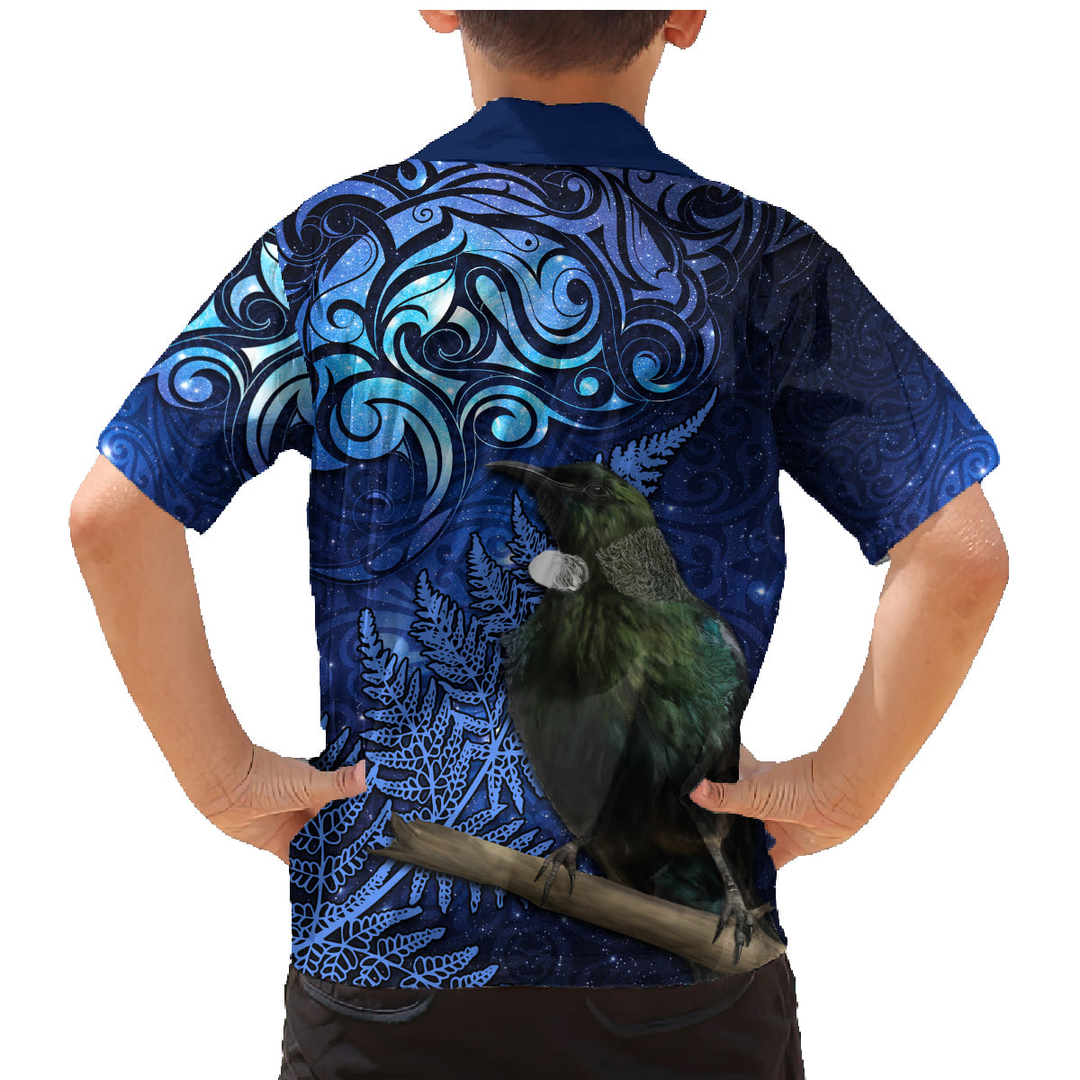 New Zealand Tui Bird Matariki Family Matching Mermaid Dress and Hawaiian Shirt Maori New Year with Galaxy Fern LT03 - Polynesian Pride