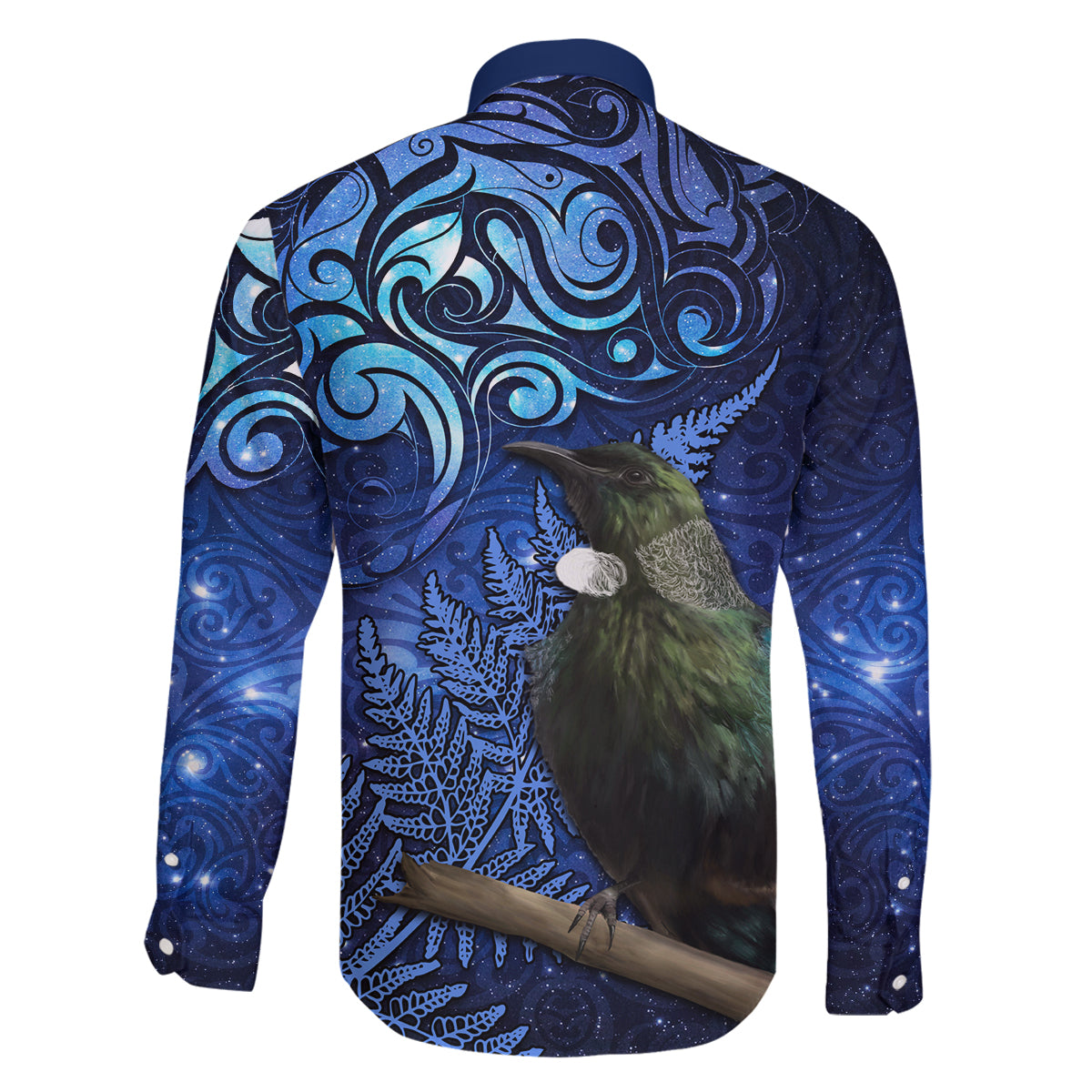 New Zealand Tui Bird Matariki Family Matching Mermaid Dress and Hawaiian Shirt Maori New Year with Galaxy Fern LT03 - Polynesian Pride