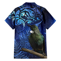 New Zealand Tui Bird Matariki Family Matching Short Sleeve Bodycon Dress and Hawaiian Shirt Maori New Year with Galaxy Fern LT03 - Polynesian Pride