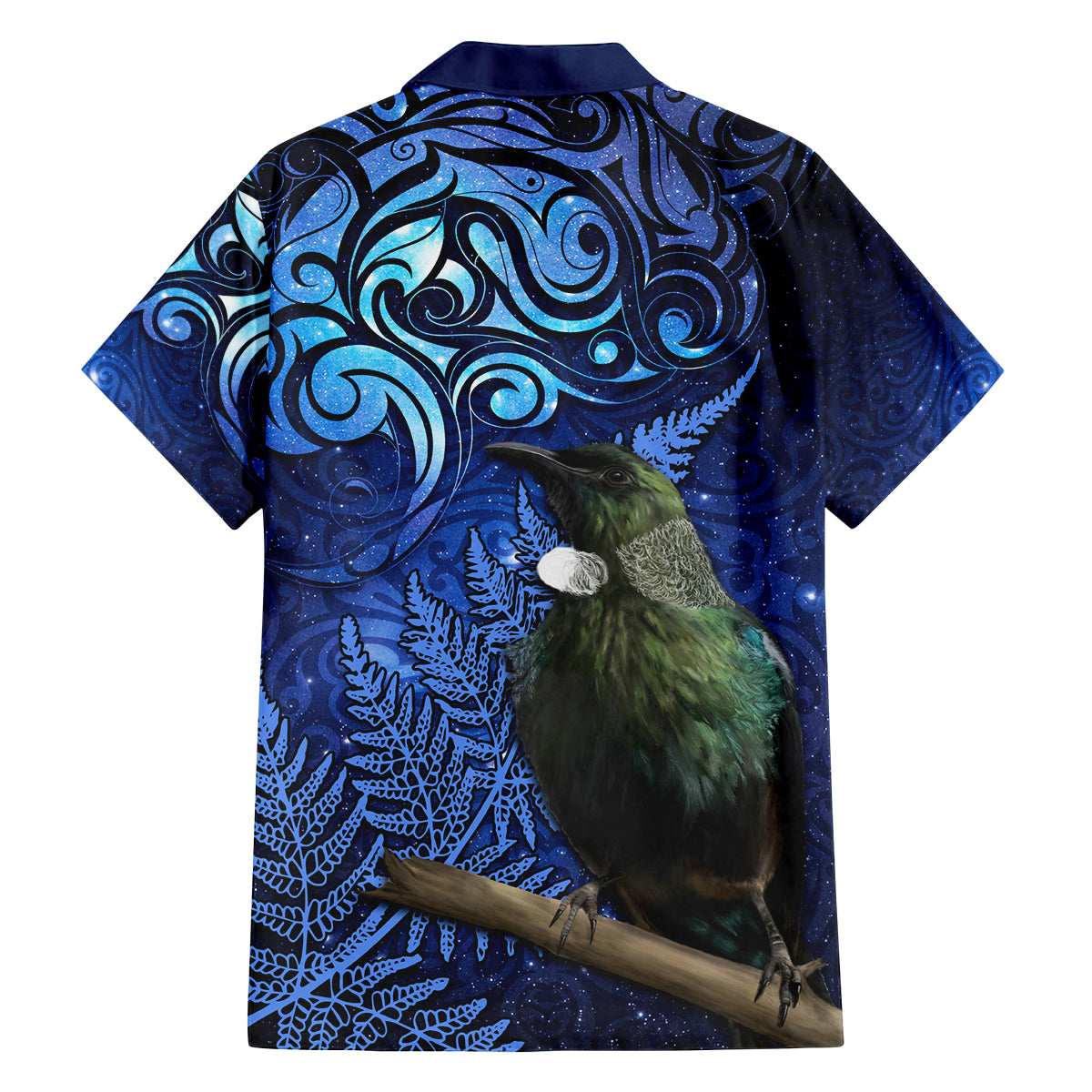 New Zealand Tui Bird Matariki Family Matching Summer Maxi Dress and Hawaiian Shirt Maori New Year with Galaxy Fern LT03 - Polynesian Pride