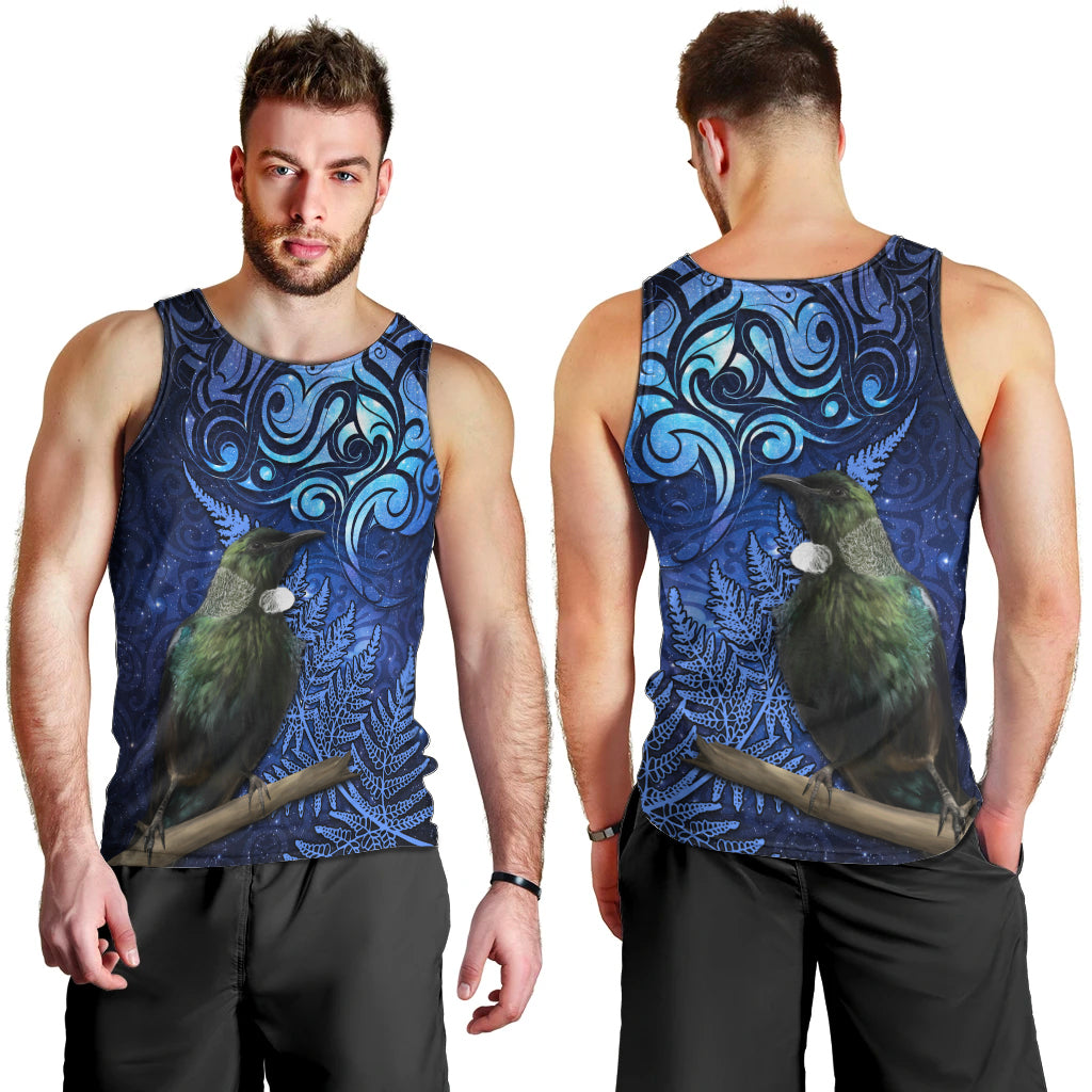 New Zealand Tui Bird Matariki Men Tank Top Maori New Year with Galaxy Fern