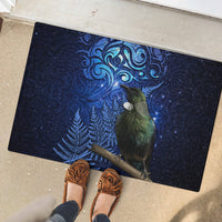 New Zealand Tui Bird Matariki Rubber Doormat Maori New Year with Galaxy Fern