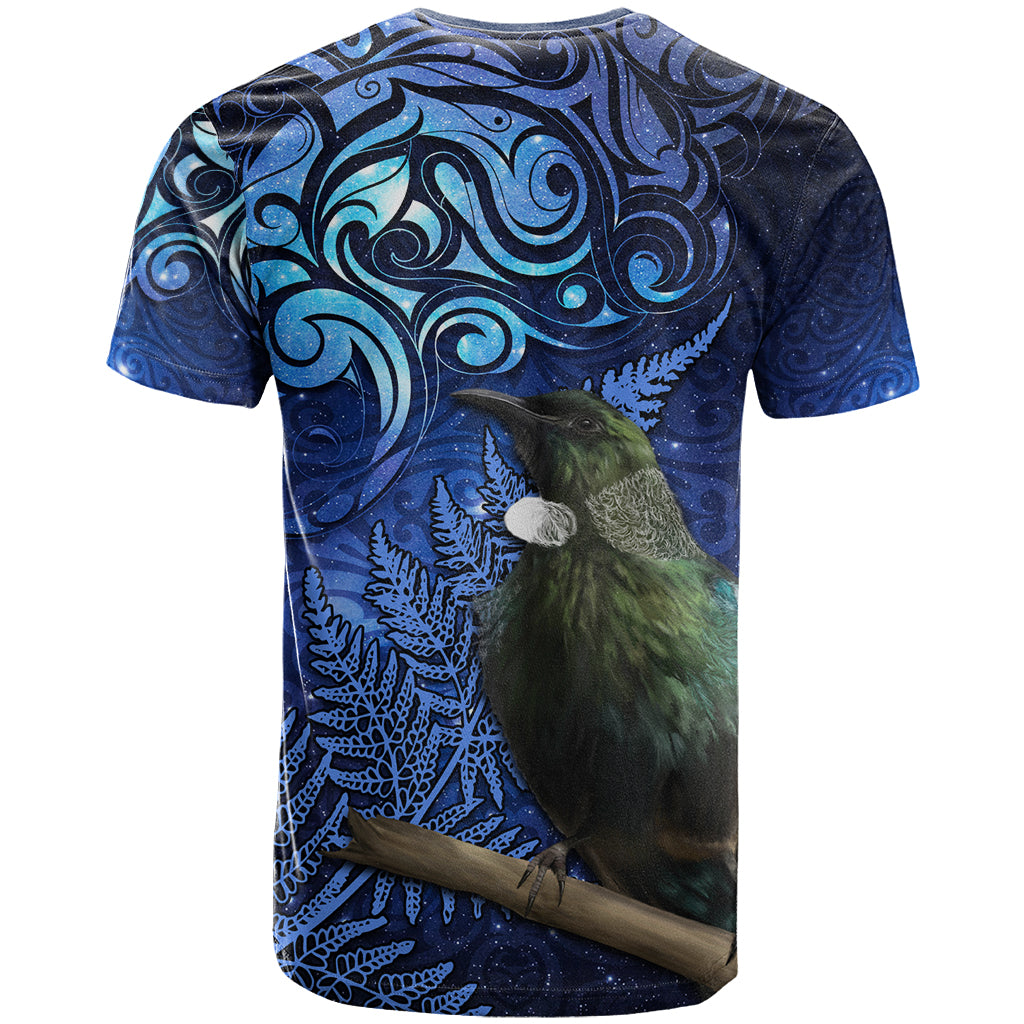 New Zealand Tui Bird Matariki T Shirt Maori New Year with Galaxy Fern