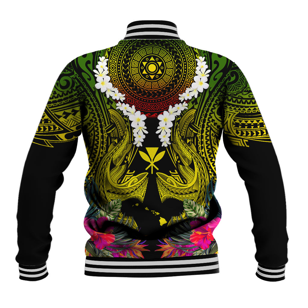 Hawaii Kanaka Maoli Baseball Jacket Double Shark and Hibiscus Flowers LT03 - Polynesian Pride