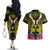 Hawaii Kanaka Maoli Couples Matching Off The Shoulder Long Sleeve Dress and Hawaiian Shirt Double Shark and Hibiscus Flowers