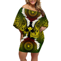 Hawaii Kanaka Maoli Family Matching Off Shoulder Short Dress and Hawaiian Shirt Double Shark and Hibiscus Flowers