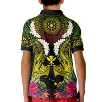 Hawaii Kanaka Maoli Kid Polo Shirt Double Shark and Hibiscus Flowers