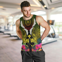 Hawaii Kanaka Maoli Men Tank Top Double Shark and Hibiscus Flowers LT03 Black - Polynesian Pride