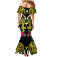 Hawaii Kanaka Maoli Mermaid Dress Double Shark and Hibiscus Flowers