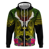 Hawaii Kanaka Maoli Zip Hoodie Double Shark and Hibiscus Flowers