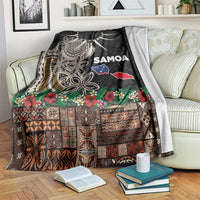 Samoa Siapo Polynesian Art Blanket Tropical Flowers and Tatau Pattern Brown
