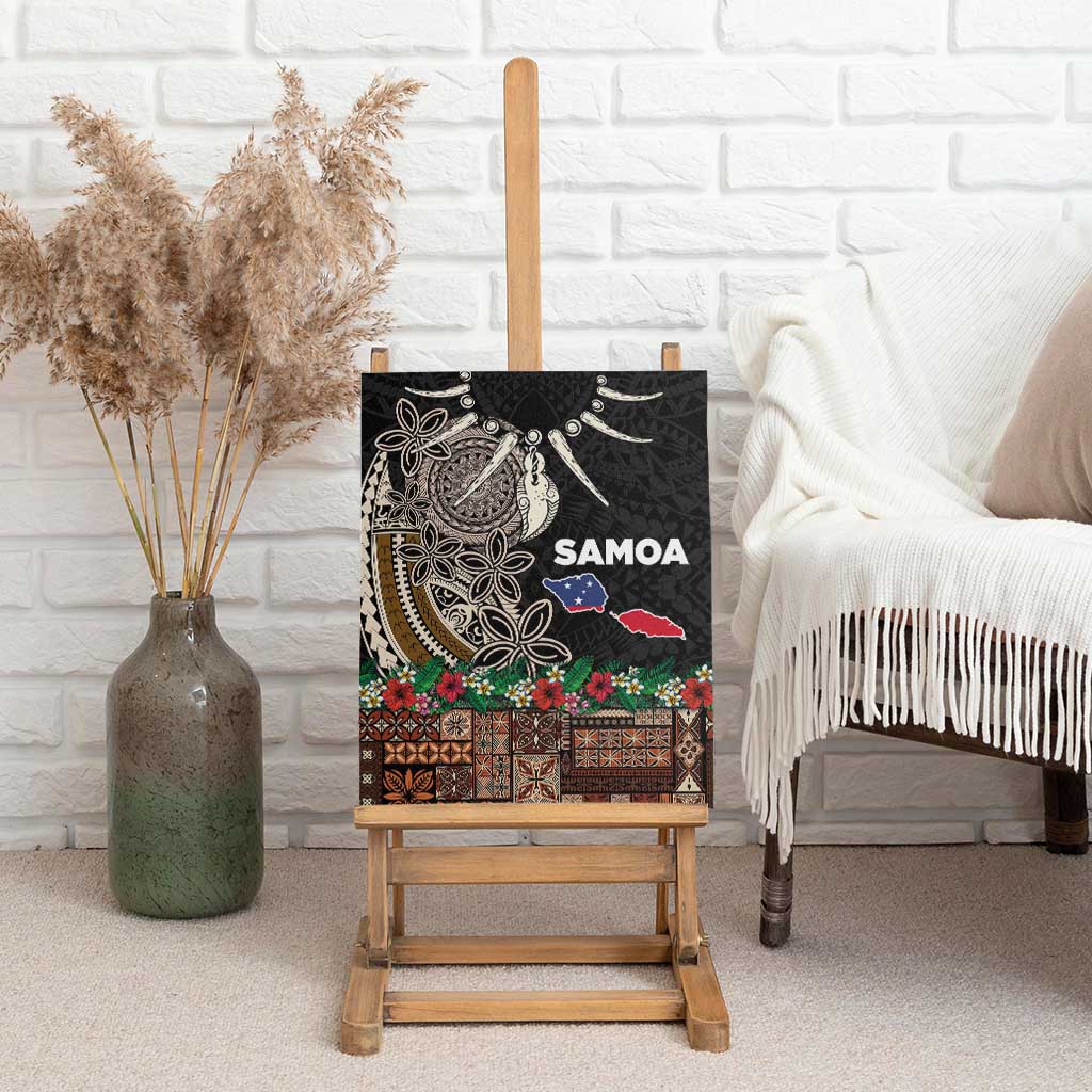 Samoa Siapo Polynesian Art Canvas Wall Art Tropical Flowers and Tatau Pattern Brown LT03 - Polynesian Pride