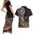 Samoa Siapo Polynesian Art Couples Matching Short Sleeve Bodycon Dress and Hawaiian Shirt Tropical Flowers and Tatau Pattern Brown