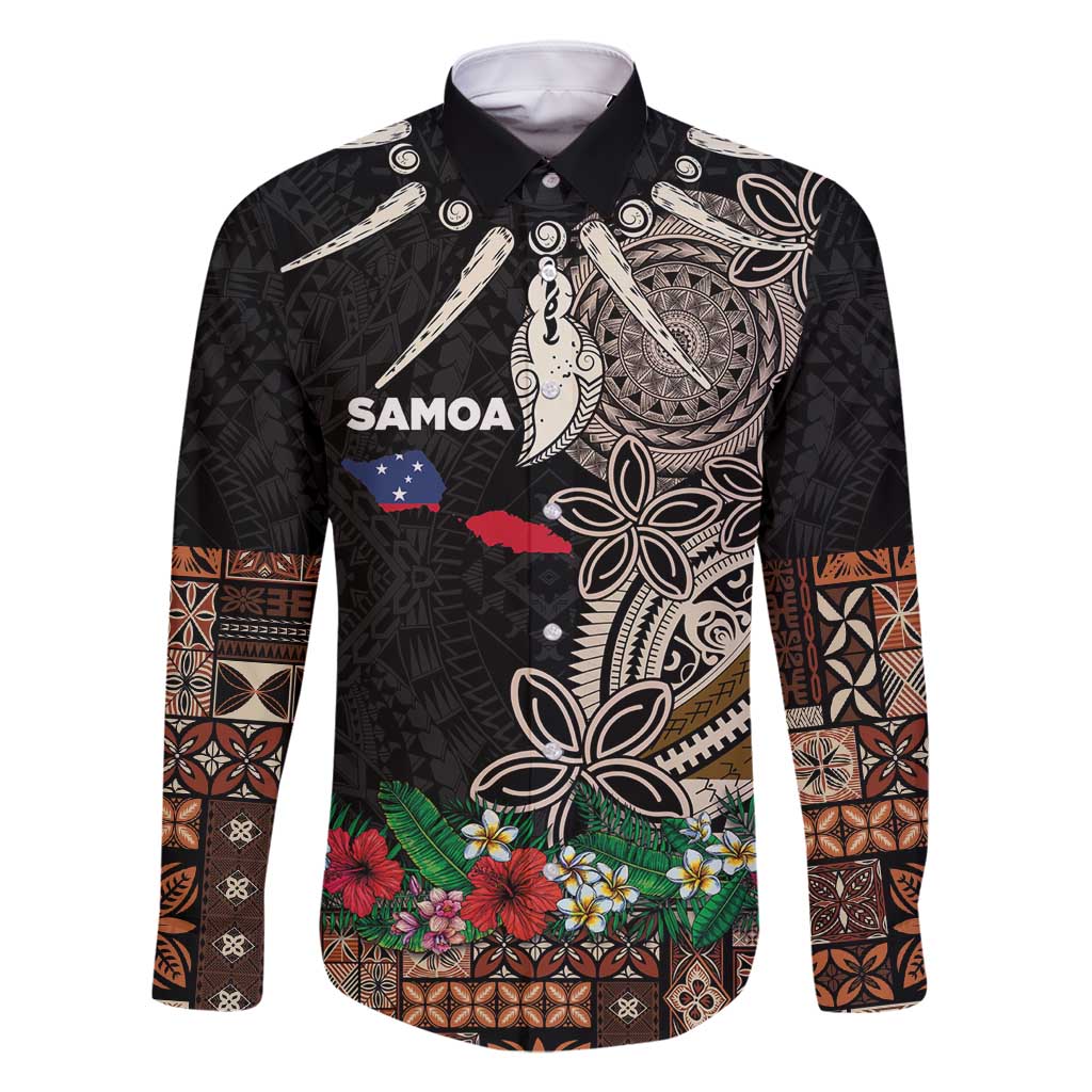 Samoa Siapo Polynesian Art Family Matching Mermaid Dress and Hawaiian Shirt Tropical Flowers and Tatau Pattern Brown