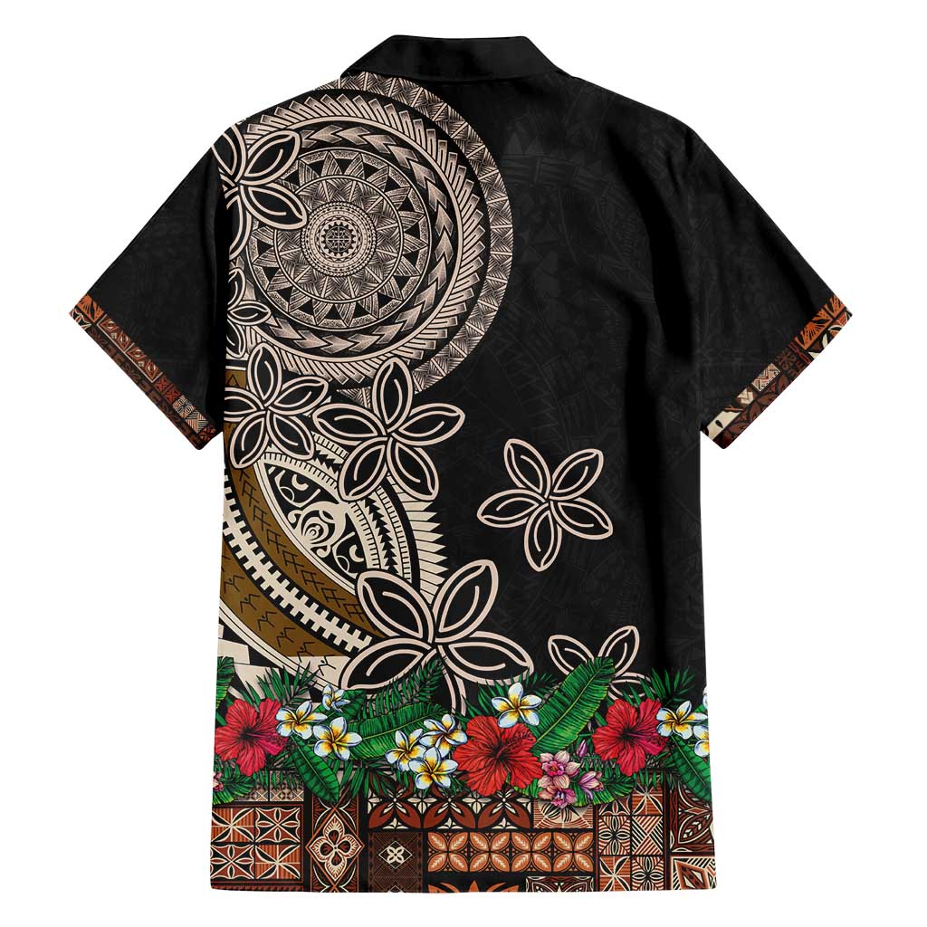 Samoa Siapo Polynesian Art Family Matching Tank Maxi Dress and Hawaiian Shirt Tropical Flowers and Tatau Pattern Brown