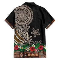 Samoa Siapo Polynesian Art Family Matching Tank Maxi Dress and Hawaiian Shirt Tropical Flowers and Tatau Pattern Brown