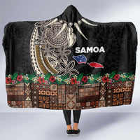 Samoa Siapo Polynesian Art Hooded Blanket Tropical Flowers and Tatau Pattern Brown