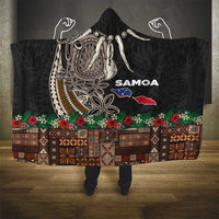 Samoa Siapo Polynesian Art Hooded Blanket Tropical Flowers and Tatau Pattern Brown