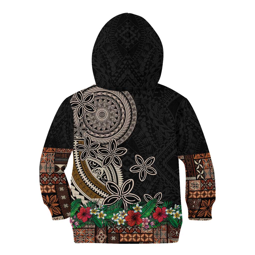 Samoa Siapo Polynesian Art Kid Hoodie Tropical Flowers and Tatau Pattern Brown