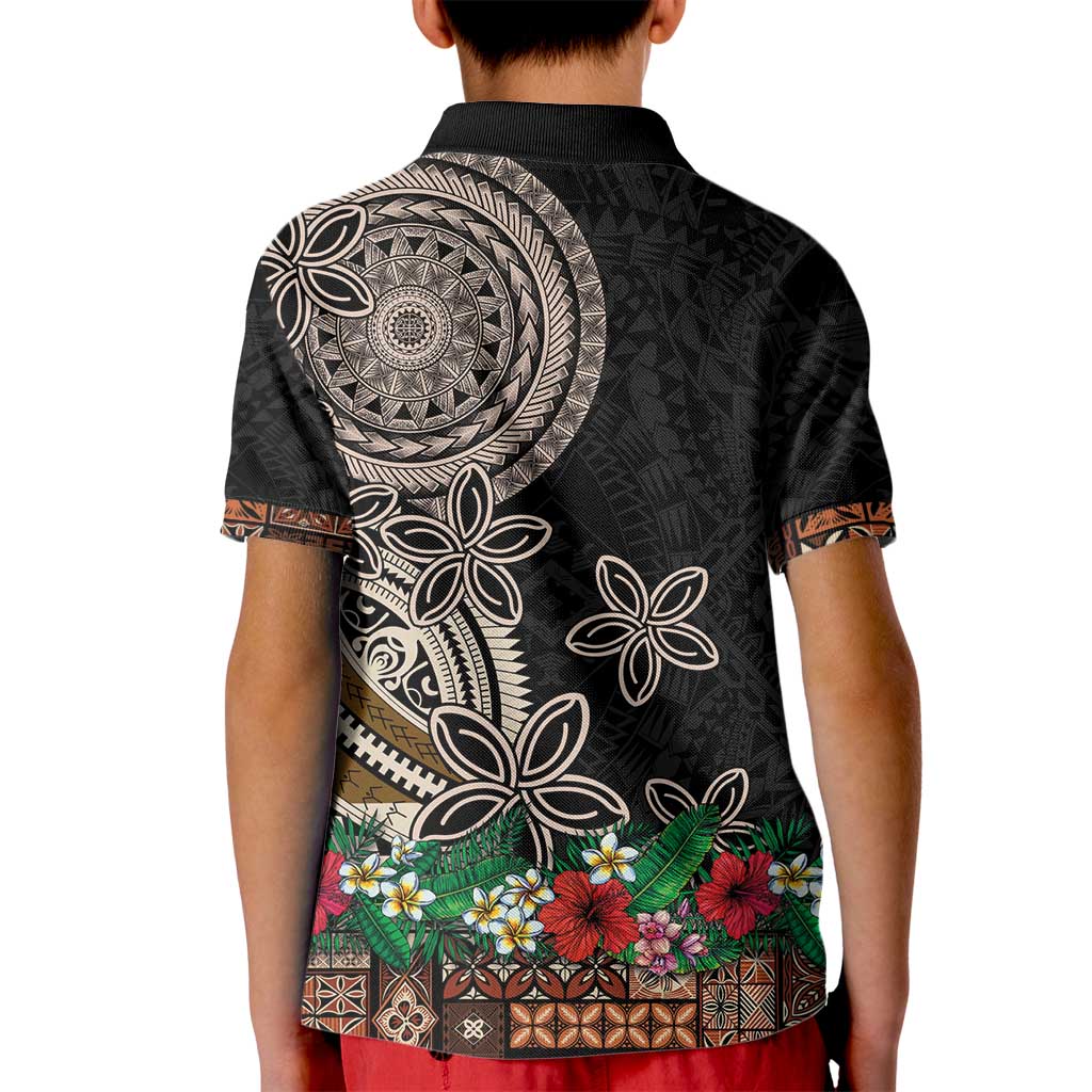 Samoa Siapo Polynesian Art Kid Polo Shirt Tropical Flowers and Tatau Pattern Brown
