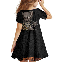 Samoa Siapo Polynesian Art Kid Short Sleeve Dress Tropical Flowers and Tatau Pattern Brown