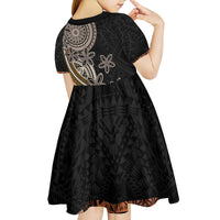 Samoa Siapo Polynesian Art Kid Short Sleeve Dress Tropical Flowers and Tatau Pattern Brown