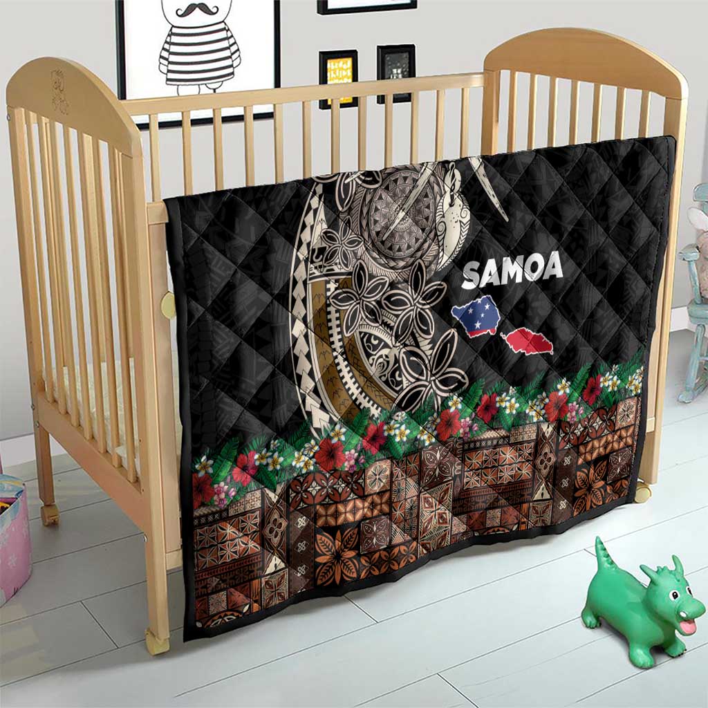 Samoa Siapo Polynesian Art Quilt Tropical Flowers and Tatau Pattern Brown