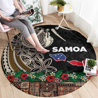 Samoa Siapo Polynesian Art Round Carpet Tropical Flowers and Tatau Pattern Brown