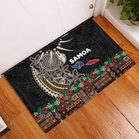 Samoa Siapo Polynesian Art Rubber Doormat Tropical Flowers and Tatau Pattern Brown