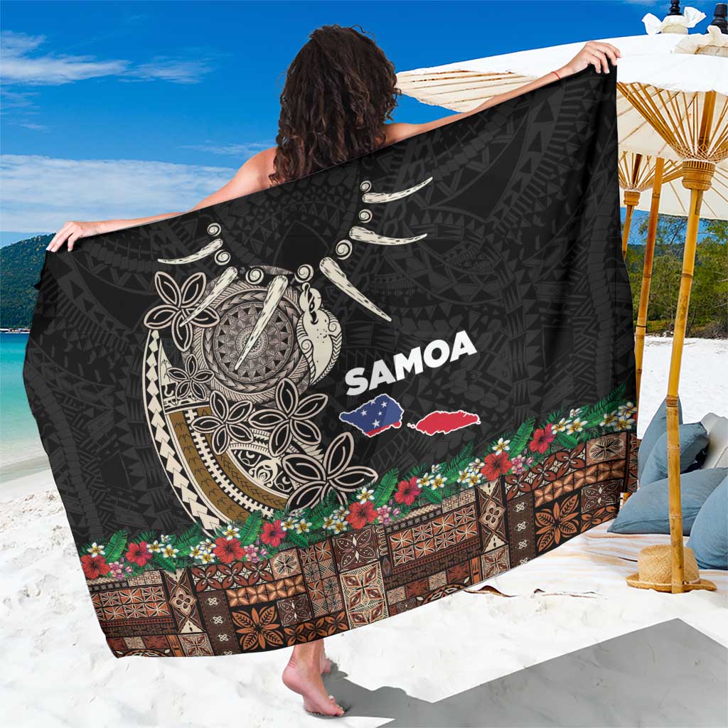 Samoa Siapo Polynesian Art Sarong Tropical Flowers and Tatau Pattern Brown