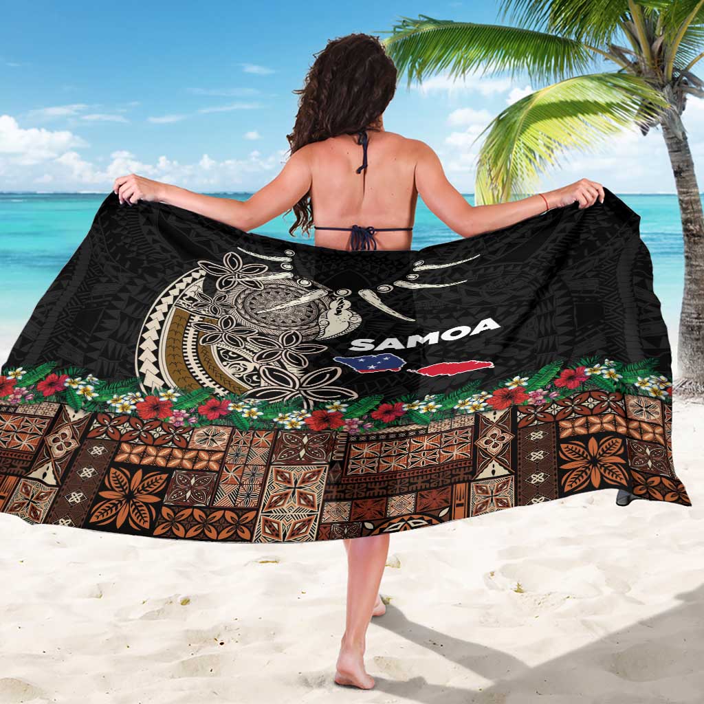 Samoa Siapo Polynesian Art Sarong Tropical Flowers and Tatau Pattern Brown