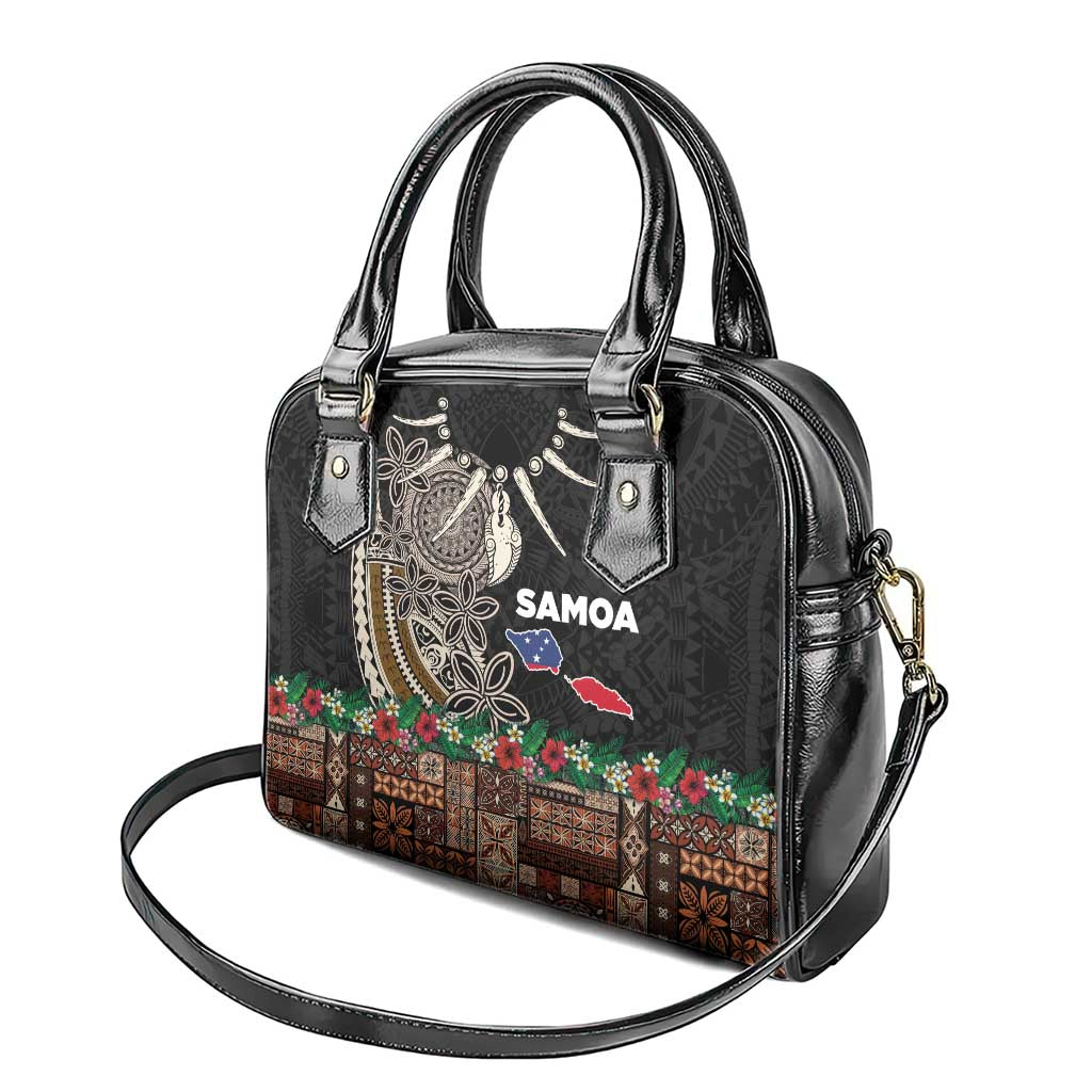 Samoa Siapo Polynesian Art Shoulder Handbag Tropical Flowers and Tatau Pattern Brown
