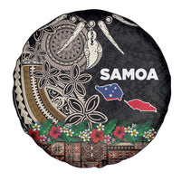 Samoa Siapo Polynesian Art Spare Tire Cover Tropical Flowers and Tatau Pattern Brown