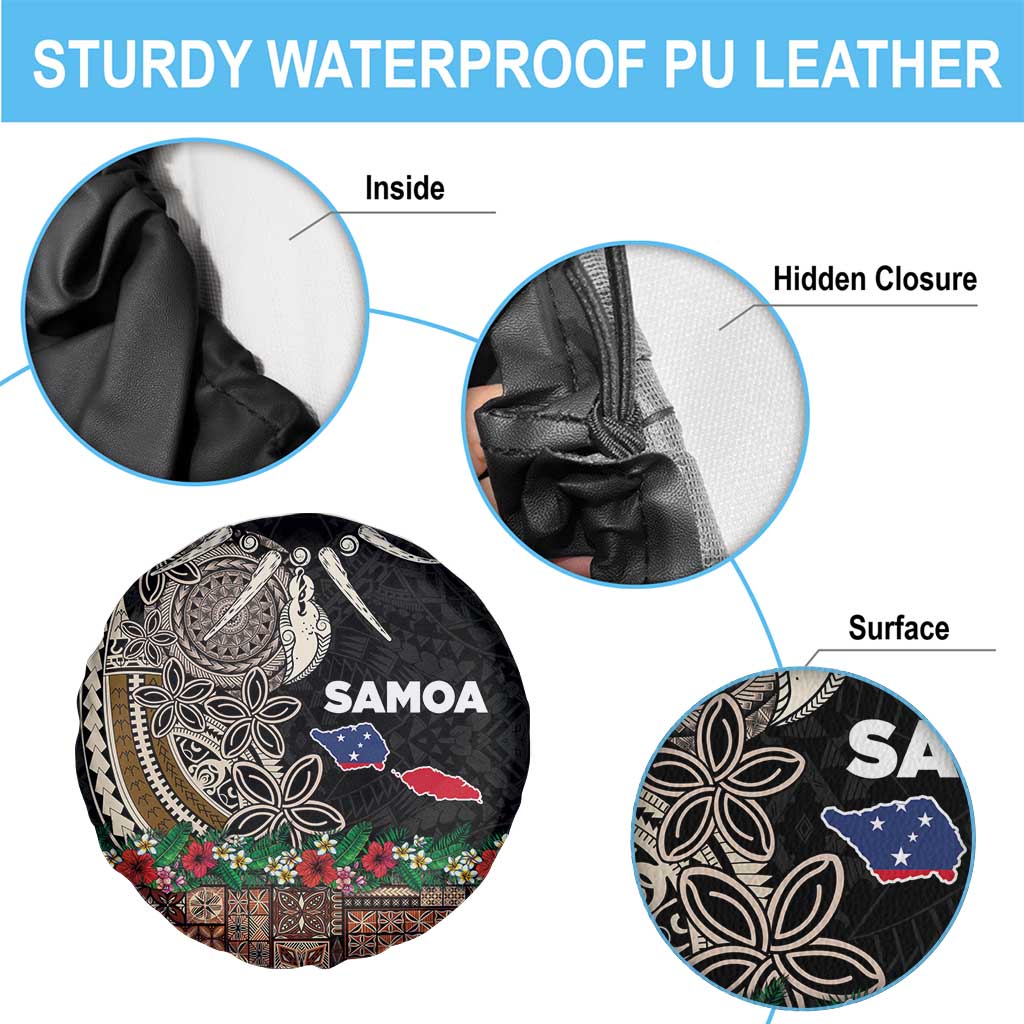 Samoa Siapo Polynesian Art Spare Tire Cover Tropical Flowers and Tatau Pattern Brown