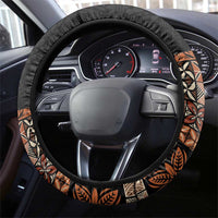 Samoa Siapo Polynesian Art Steering Wheel Cover Tropical Flowers and Tatau Pattern Brown