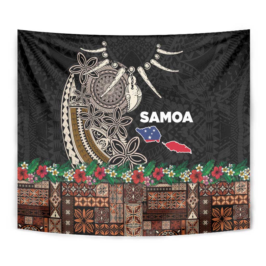 Samoa Siapo Polynesian Art Tapestry Tropical Flowers and Tatau Pattern Brown
