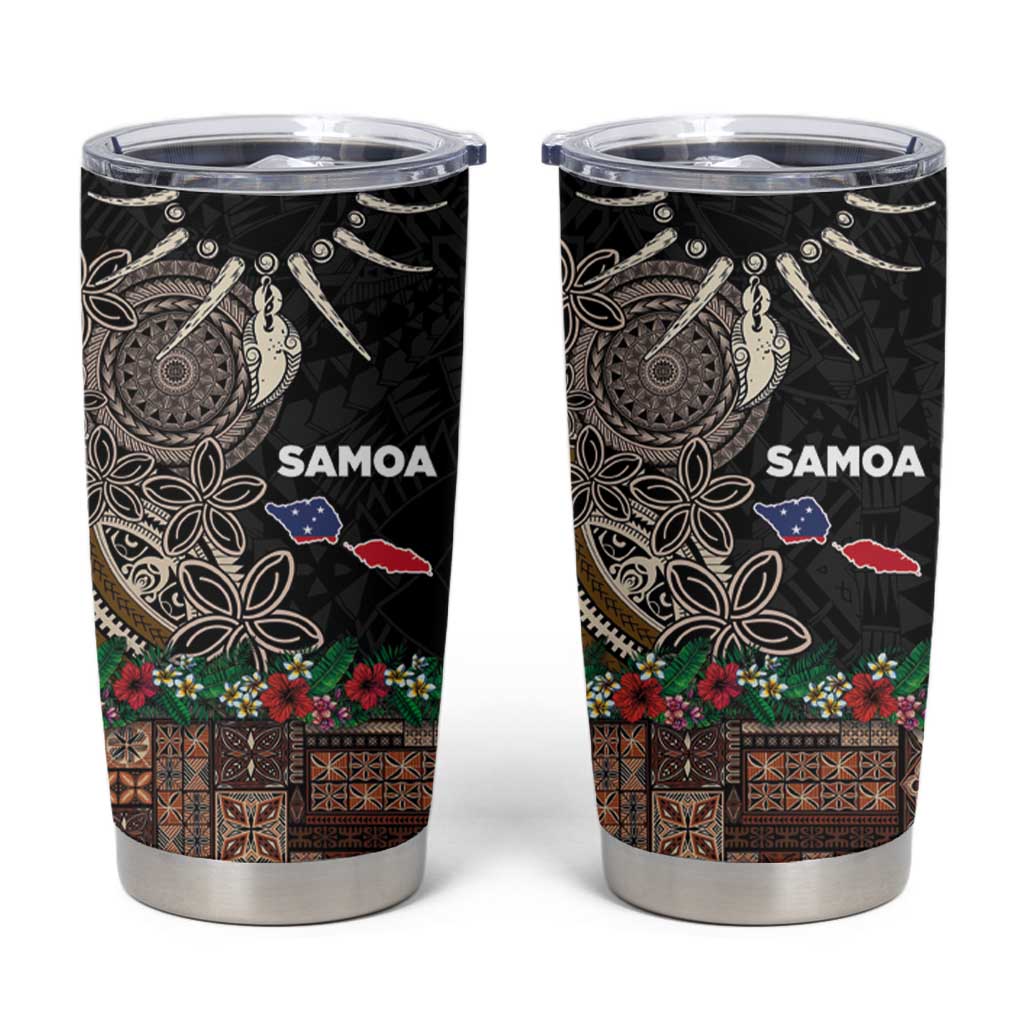 Samoa Siapo Polynesian Art Tumbler Cup Tropical Flowers and Tatau Pattern Brown LT03 Brown - Polynesian Pride
