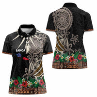 Samoa Siapo Polynesian Art Women Polo Shirt Tropical Flowers and Tatau Pattern Brown