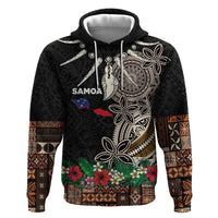 Samoa Siapo Polynesian Art Zip Hoodie Tropical Flowers and Tatau Pattern Brown
