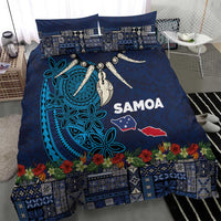Samoa Siapo Polynesian Art Bedding Set Tropical Flowers and Tatau Pattern Navy