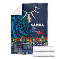 Samoa Siapo Polynesian Art Blanket Tropical Flowers and Tatau Pattern Navy