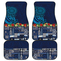Samoa Siapo Polynesian Art Car Mats Tropical Flowers and Tatau Pattern Navy