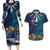 Samoa Siapo Polynesian Art Couples Matching Long Sleeve Bodycon Dress and Hawaiian Shirt Tropical Flowers and Tatau Pattern Navy