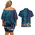 Samoa Siapo Polynesian Art Couples Matching Off Shoulder Short Dress and Hawaiian Shirt Tropical Flowers and Tatau Pattern Navy