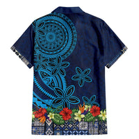 Samoa Siapo Polynesian Art Family Matching Mermaid Dress and Hawaiian Shirt Tropical Flowers and Tatau Pattern Navy
