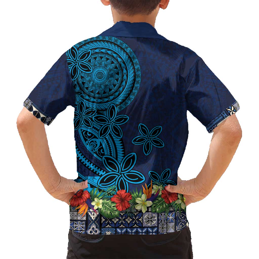 Samoa Siapo Polynesian Art Family Matching Summer Maxi Dress and Hawaiian Shirt Tropical Flowers and Tatau Pattern Navy